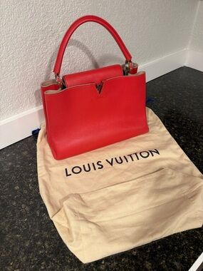 Louis Vuitton Red Leather Satchel with Top Handle